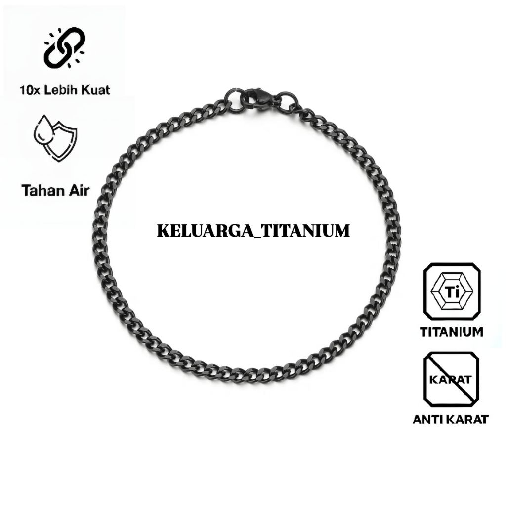 KELUARGA TITANIUM - Gelang Rantai Titanium Halus Kecil Silver Hitam Pria Dan Wanita Simple Elegan An