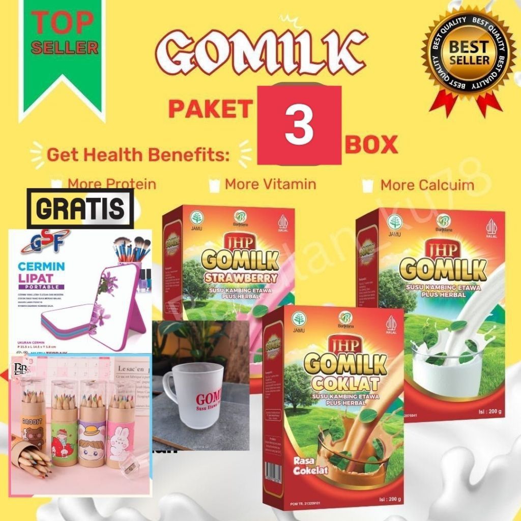 

(GRATIS HADIAH) PAKET 3 BOX GOMILK 200GR SUSU ETAWA UNTUKMU MENGGEMUKKAN BADANNYA