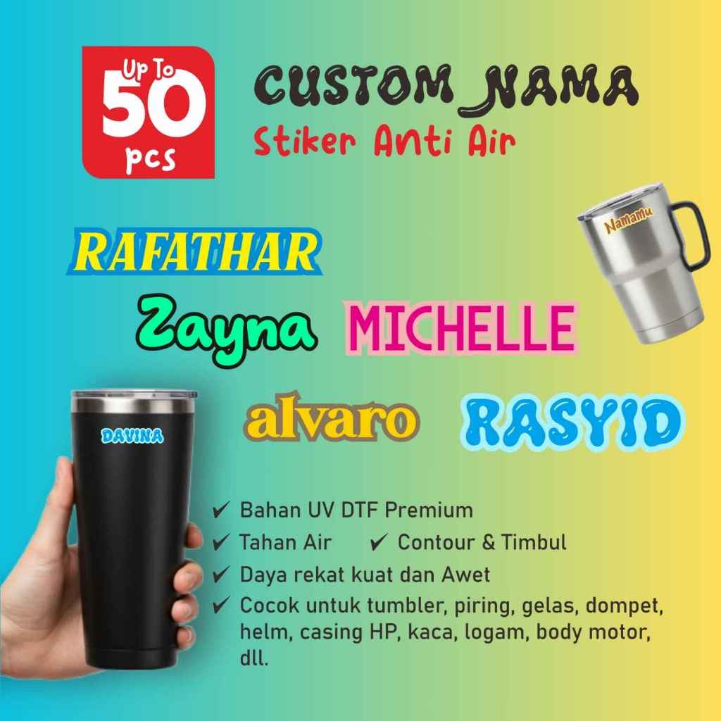 

50 Pcs Sticker Custom Nama Piring Sendok Botol Barang Perabotan Stiker Ajaib Waterproof Timbul Label