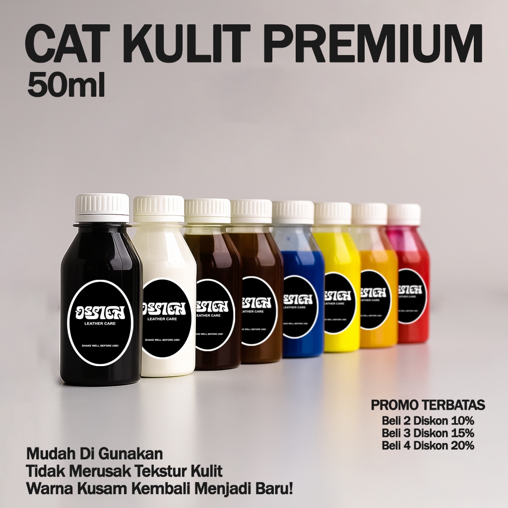 Cat Kulit Premium Ossien 50ml – Water Based | Untuk Sepatu, Dompet, Tas, Sofa, Jaket Kulit Asli
