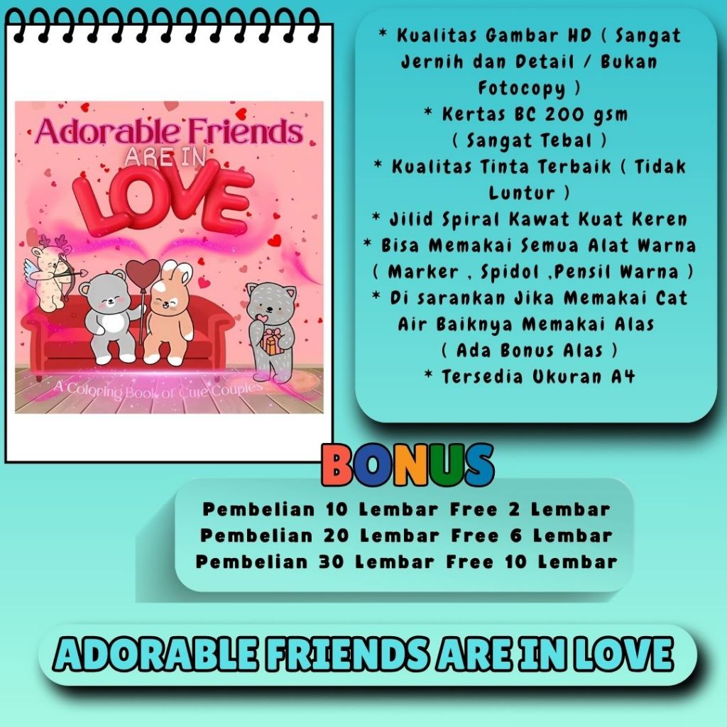 

Adorable Friends Coloring Book Buku Mewarnai A4 Gambar Bagus Jernih Kualitas HD Kertas Tebal 200 gsm