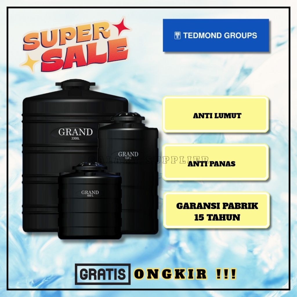 READY STOCK GRAND TANDON/TANGKI/TOREN AIR PLASTIK VOLUME 300/600/700/900/1100/1200/2200 LITER ANTI L