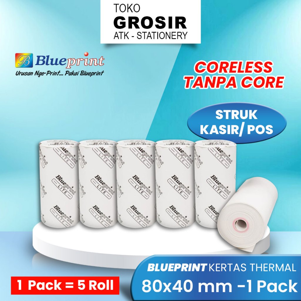 

(LIVE) (PACK) 80X40 KERTAS THERMAL 80MM KERTAS KASIR STRUK TERMAL EDC PPOB BLUEPRINT LITE POS / RESI