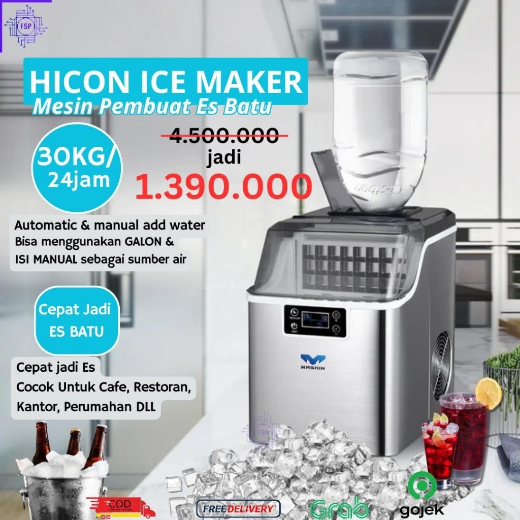 HICON Mesin Pembuat Es Batu 15-30kg/Hari Ice Maker Machine