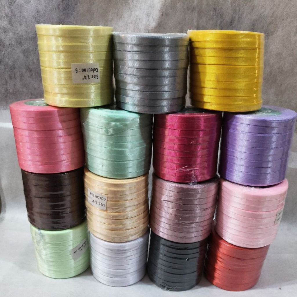 

( 10 roll ) Pita Satin 1/4 inchi Kualitas Premium, Pita Kado, Pita Buket dan Dekorasi