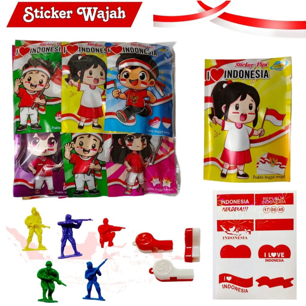 

10pcs stiker pipi merah putih berhadiah peluit dan tentara