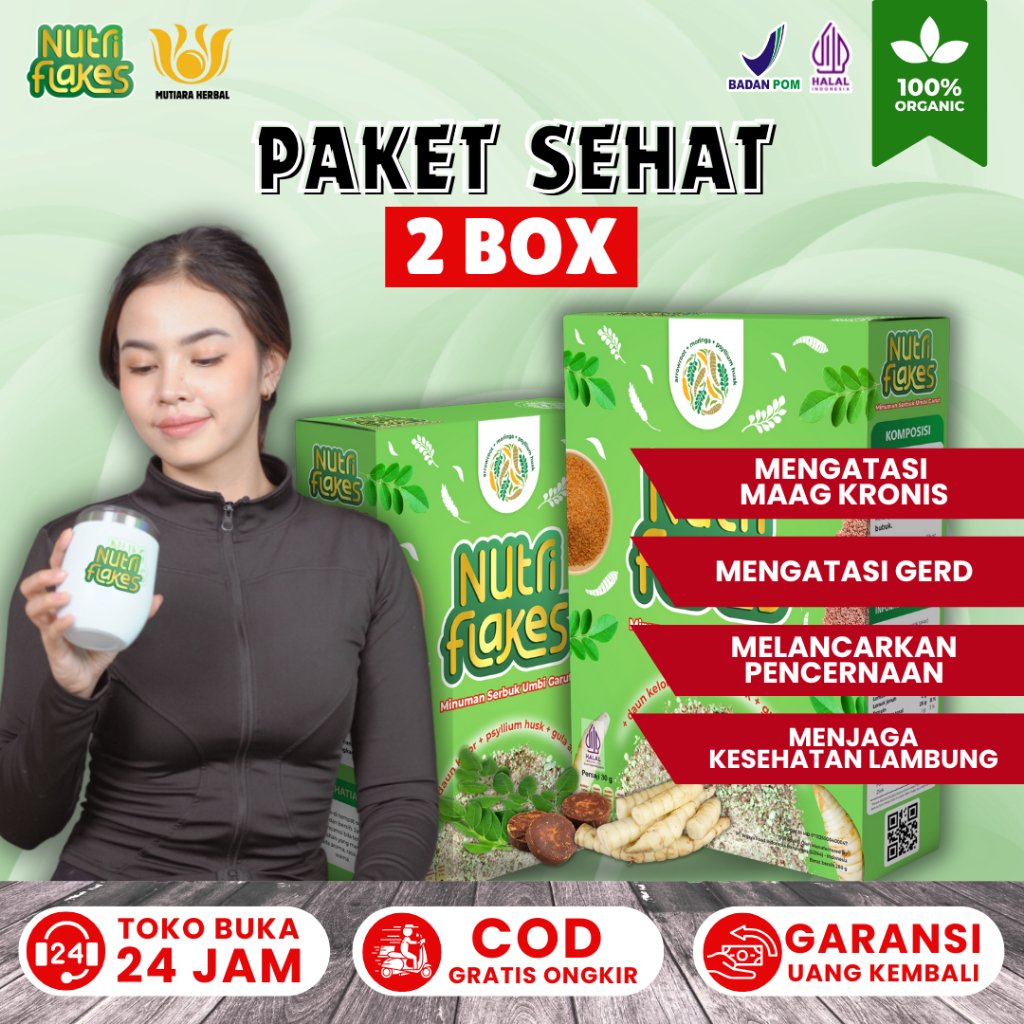 

Nutriflakes Paket 2 Box - Hidup Sehat Konsumsi Susu Sereal Oat Untuk Mengatasi Asam Lambung, Maag Kronis Dan Gerd