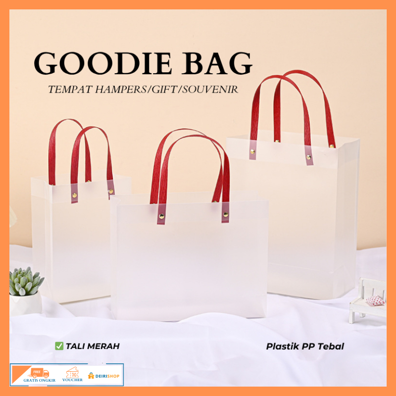 

[DEIRI]Tas Hampers Mika PP Doff Polos Transparan Tali Merah / Plastik Bag Transparan Souvenir Ramadhan/ Christmas/ Goodie Bag Transparan Doff Serbaguna Murah