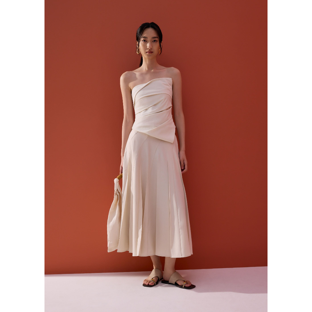 Love Bonito - Atasan Wanita - Sarita Asymmetric Pleated Tube Top - Cream