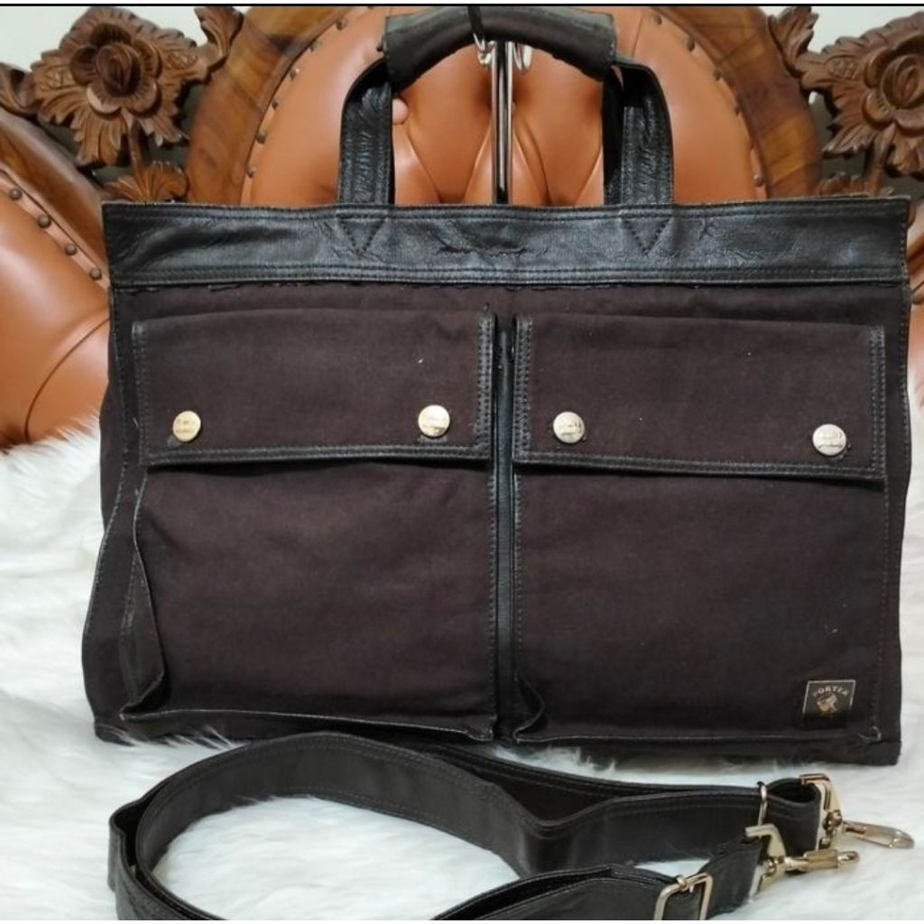 Porter International Dark Brown Canvas Briefcase