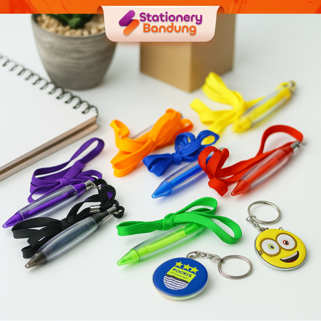 

Ballpoint Tali Cabe Bolpen Pen Pena name tag lanyar Promosi Souvenir Pernikahan Acara Murah