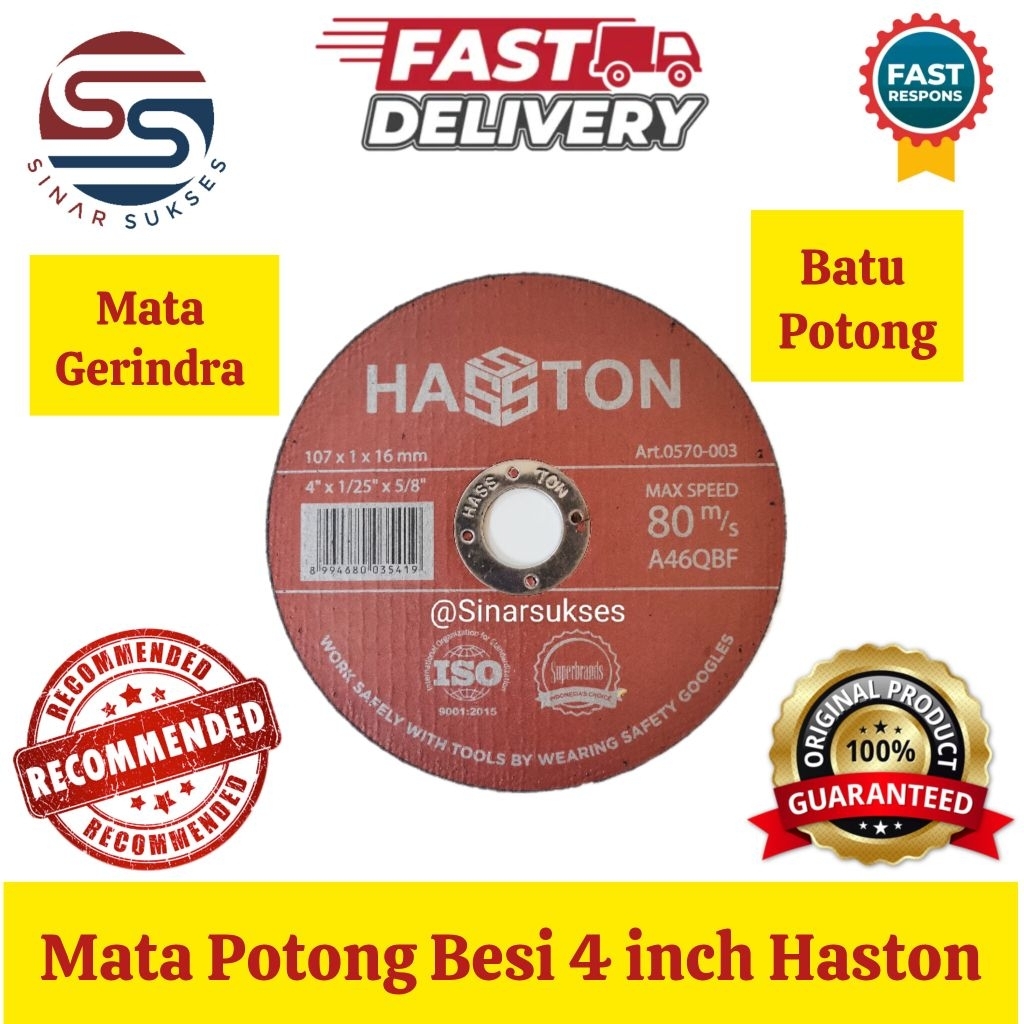 Mata Potong Besi/ Batu Gerindra Prohek Haston Hasston 4" inch/ Hasston Batu Potong 4" / Mata Gerindr