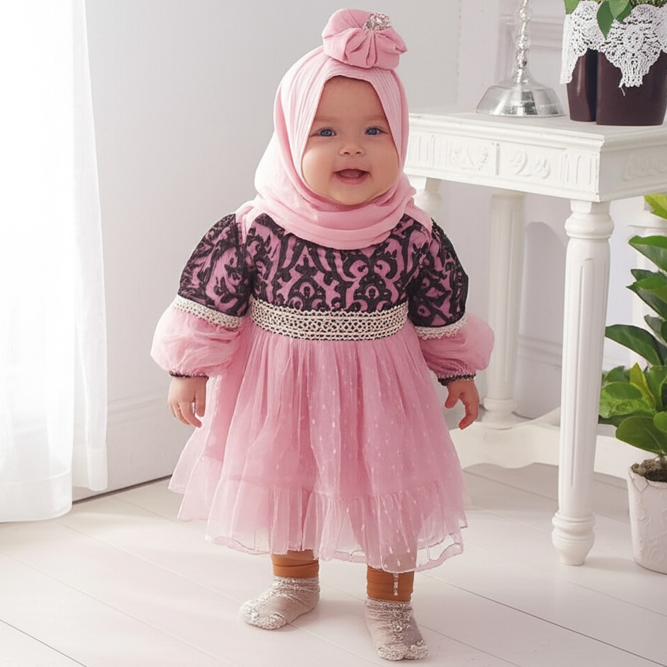 Baju Muslim Anak Bahan Brukat + Tile Dot Ukuran