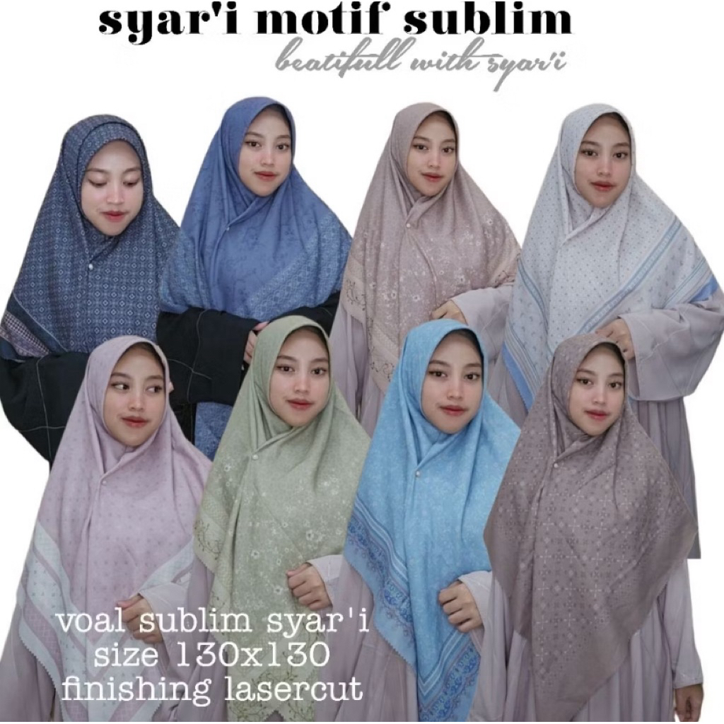 Hijab Motif Syar'i Jilbab Jumbo uk 130x130 Motif Voal Sublim Lembut Tidak licin