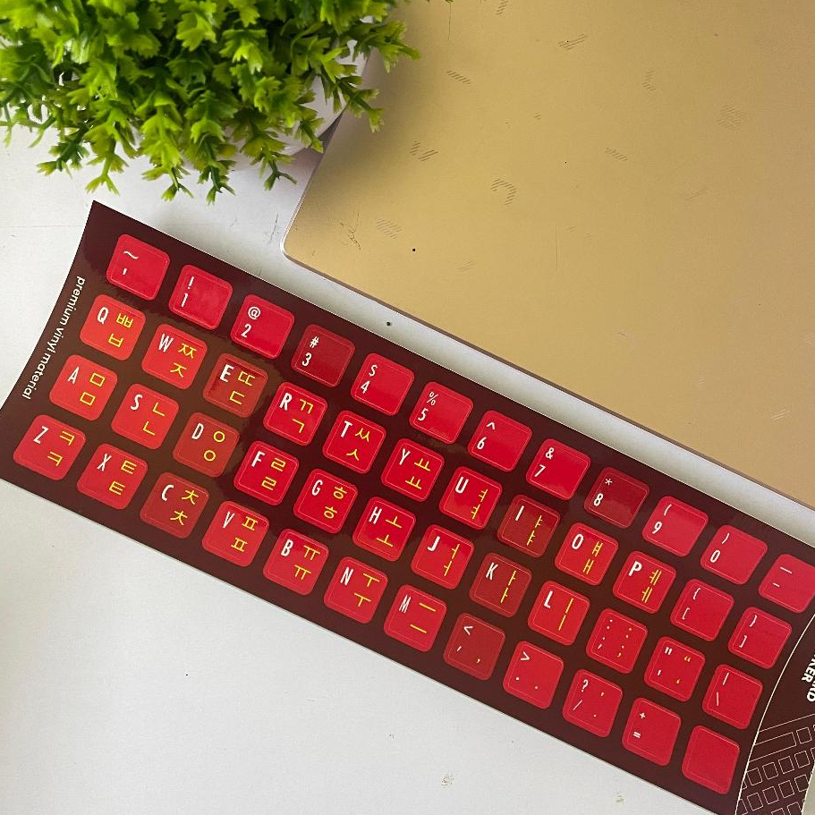 Stiker Sticker Keyboard Bahasa KOREA HANGUL Reddish Premium Vinyl PC Komputer Laptop Notebook waterp