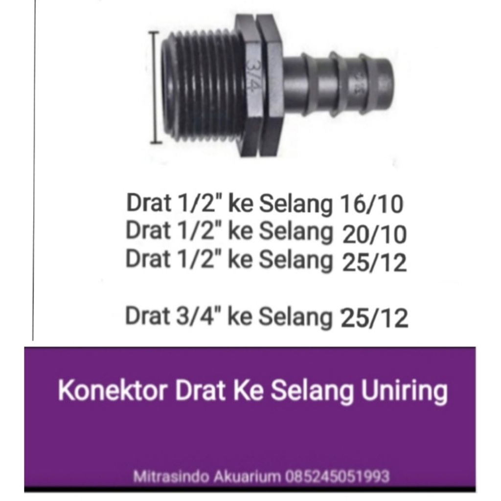 Konektor Lurus Drat Luar Selang Uniring  - Sambungan