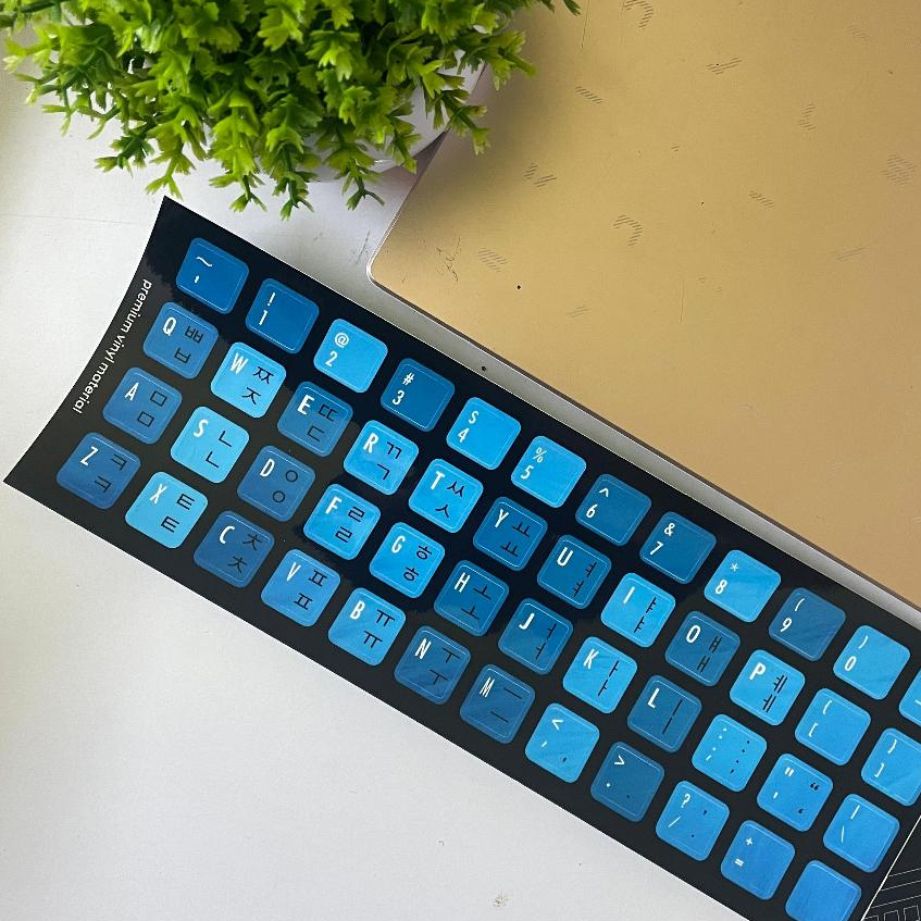 Stiker Sticker Keyboard Bahasa KOREA HANGUL Bluish Premium Vinyl PC Komputer Laptop Notebook waterpr