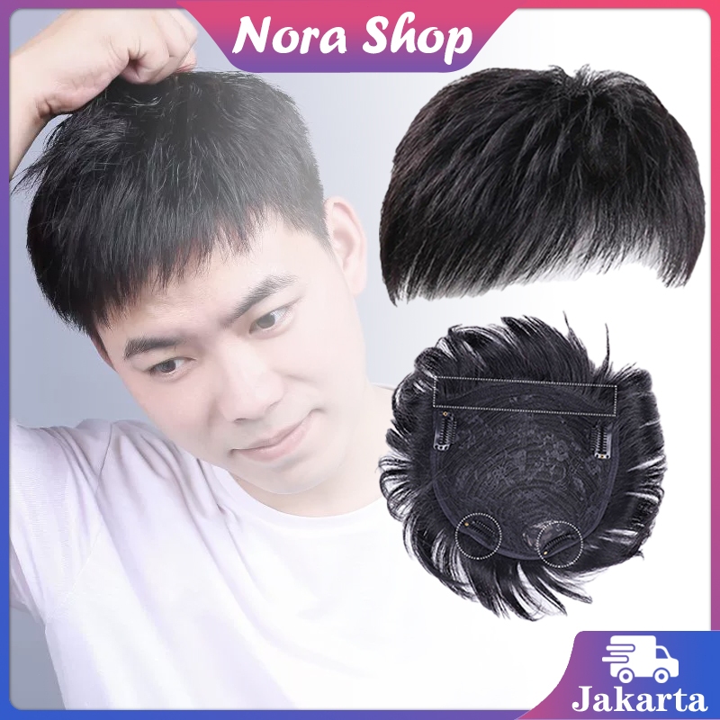 Wig Pria Pendek Rambut Asli Tampan Inci Penuh Rambut Rambut Asli Pria