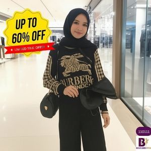 Kaos Wanita Lengan Panjang Burberry London Hitam Biru LD 100 120 Big Size Jumbo Official