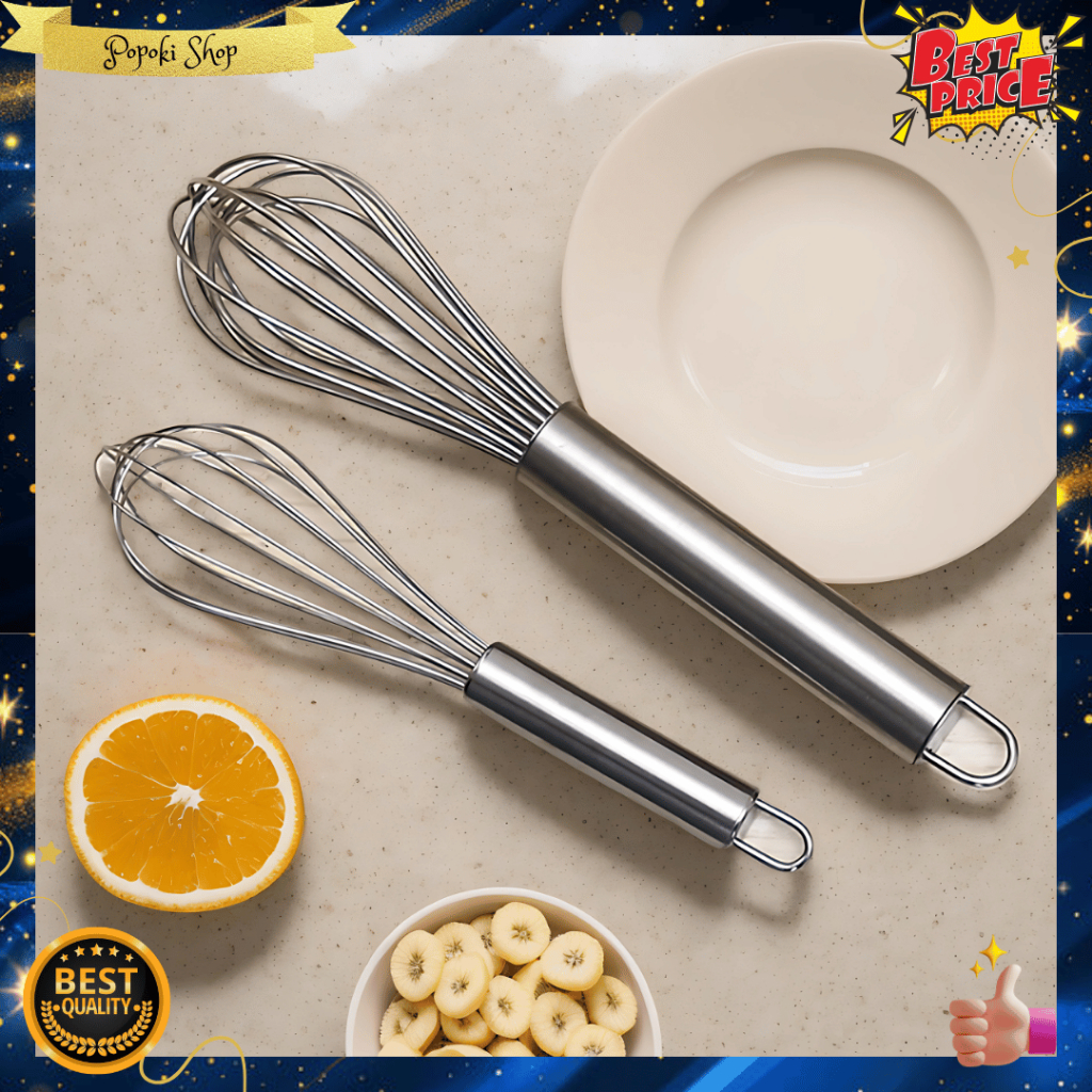 POPOKI Whisk Stainless / Pengocok Telur Stainless / Whisk Egg Beater / Baking Tool / Manual Mixer / 