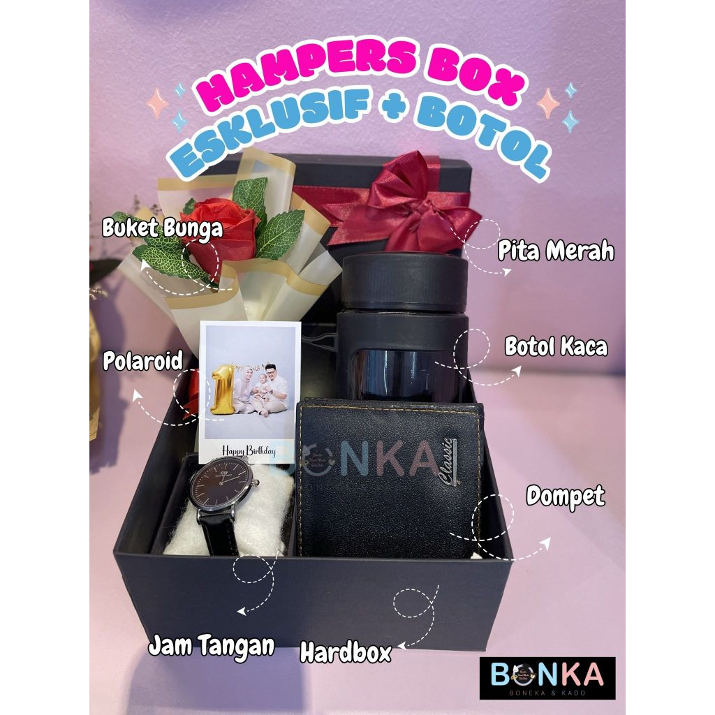 Kado Ultah Cowok Hampers Box Eksklusif Untuk Pacar Jam Tangan Dompet Buket Bunga Polaroid