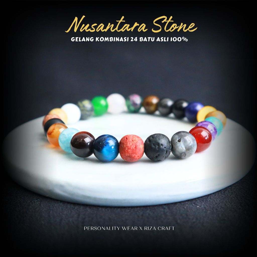 Gelang Pria Wanita Aesthetic Batu Alam Kristal ASLI Marjan Lava Labradorite Yaman Kecubung Pirus Jas