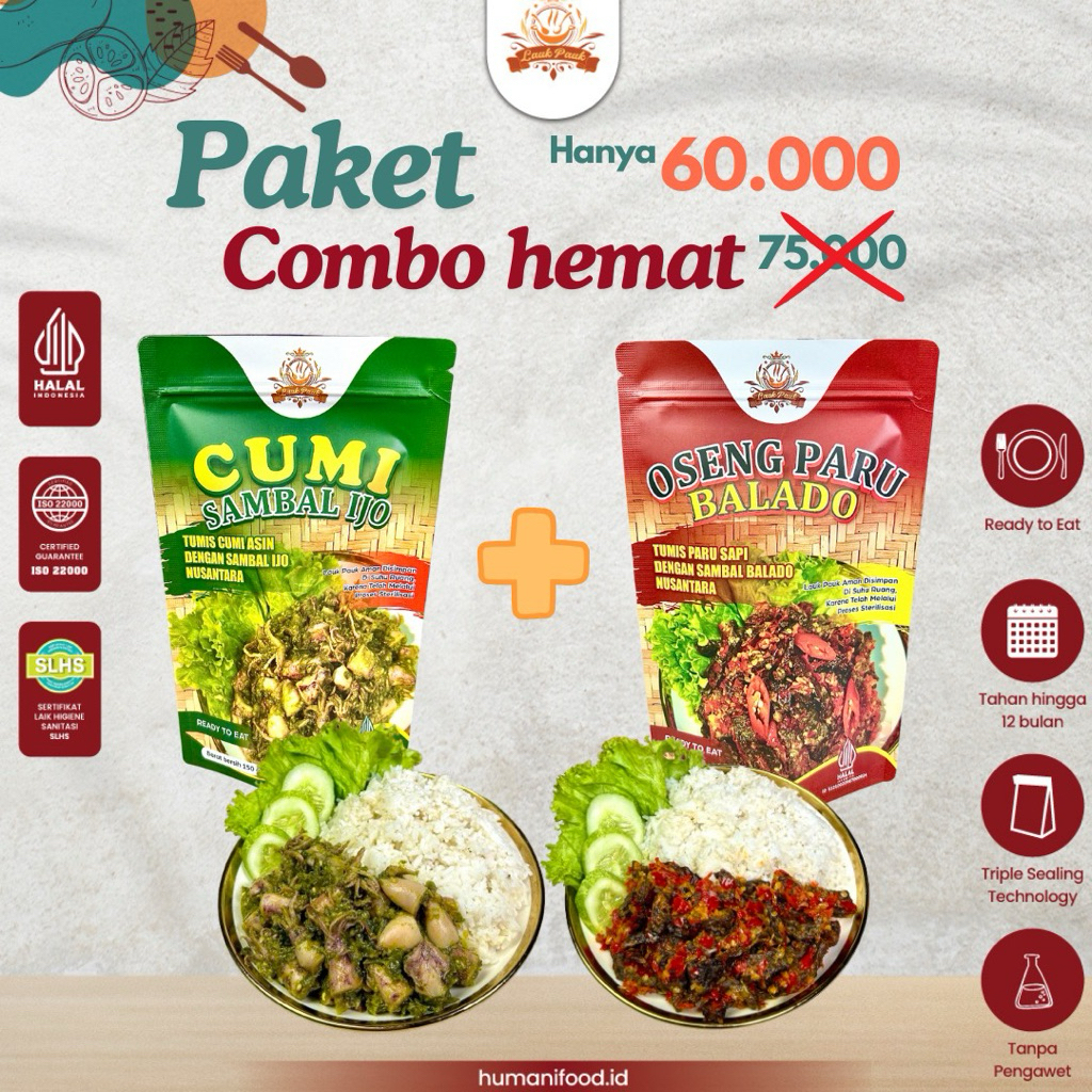 

Paket Combo Hemat (Paru Balado dan Cumi Cabe Ijo)