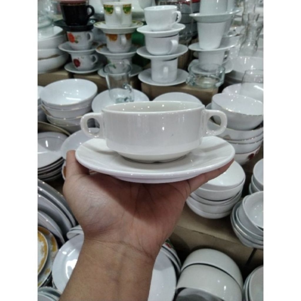 Mangkok Zuppa soup/Mangkok keramik dan tatakan/Mangkok soup
