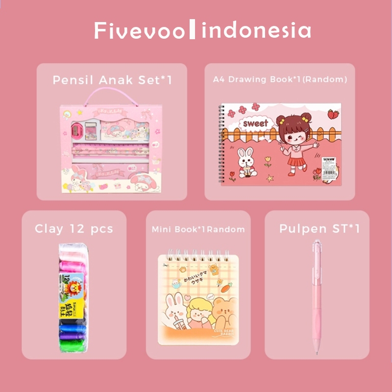 

FIVEVOO Pensil Anak/Clay Mainan/paket back to scholl/Pulpen ST Cepat Kering Pena Netral Pena/Paket Lengkap Sekolah