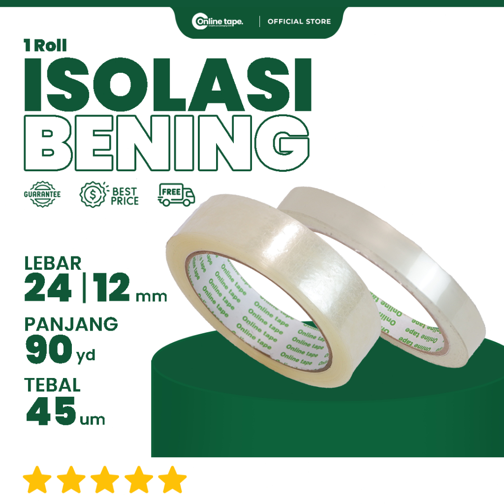 

Isolasi Bening 90 Yard 24 - 12 mm ECO / Lakban / Solatip Online Tape / Isolasi Bening Termurah
