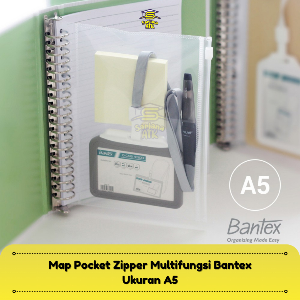 

Map Pocket Zipper Bantex Bening Transparan Multifungsi A5