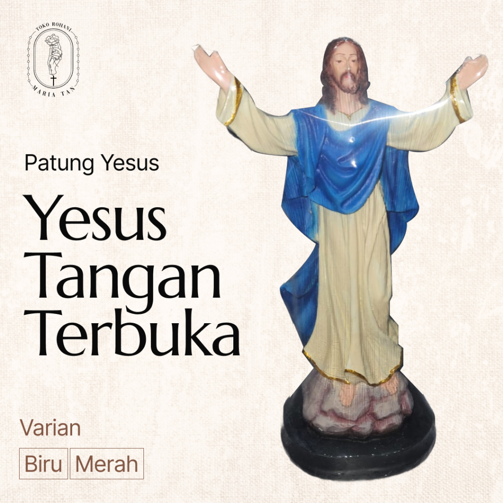 Patung Katolik Yesus Tangan Terbuka 21 cm - (Biru/Merah) - Patung Rohani - Patung Yesus