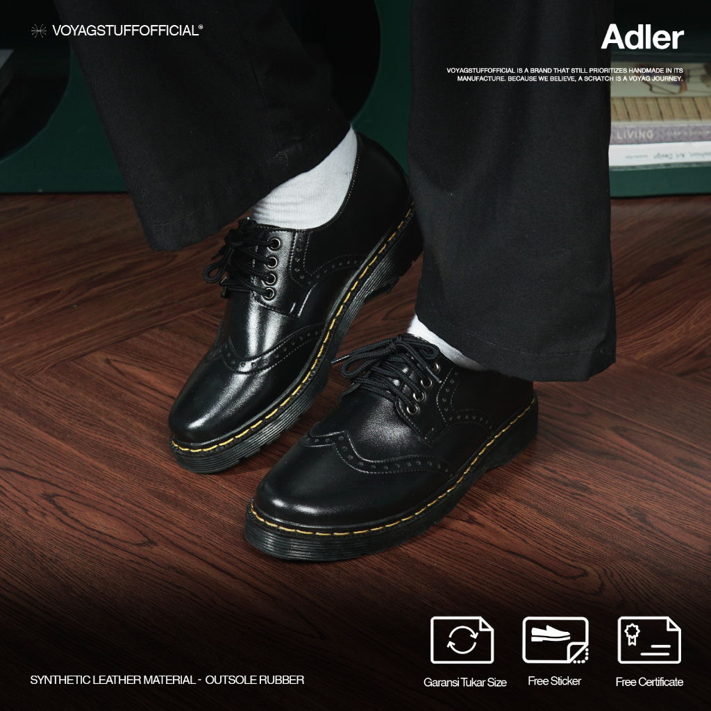 Voyagstuffofficial - Adler Sepatu Formal Pria 4 Hole Opek Hitam