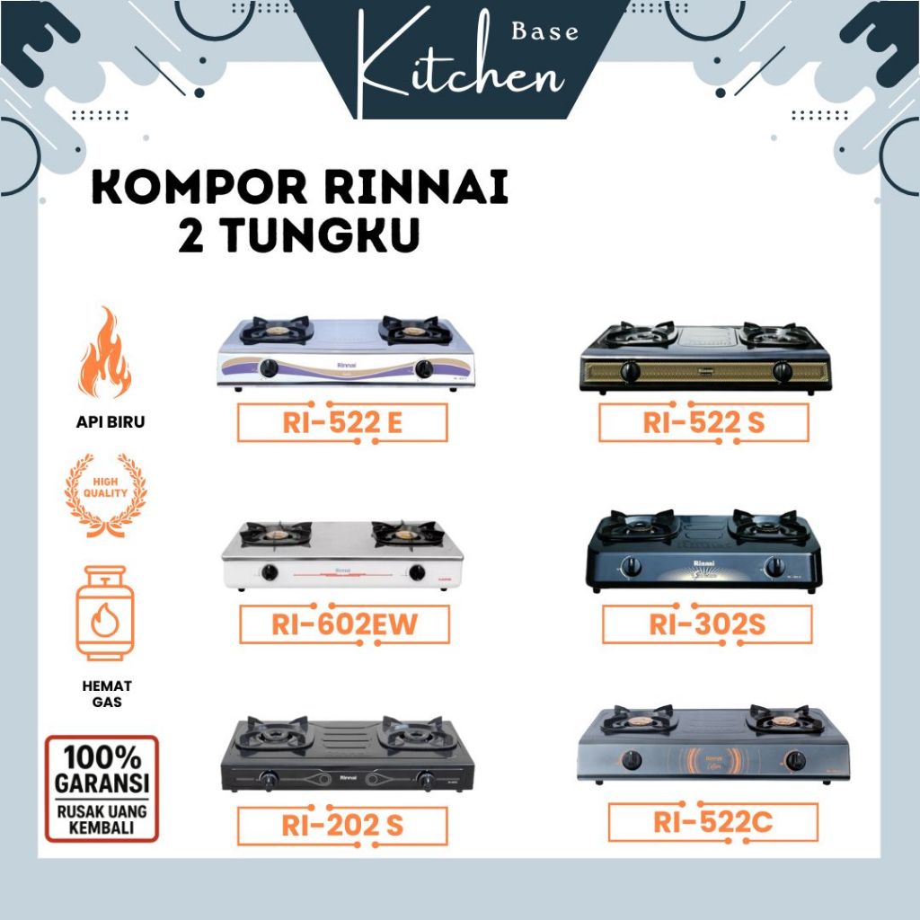 Kompor Gas Rinnai 2 Tungku Stainless RI-522E RI-522S RI-602EW RI-302S RI-202S ORIGINAL SNI - KB