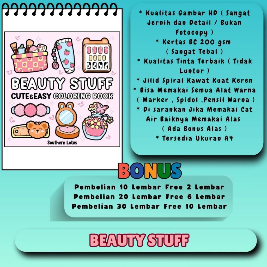 

BEAUTY STUFF Coloring Book Buku Mewarnai Terbaru A4 Gambar HD Jernih Bagus Premium Kertas Tebal 200 gsm