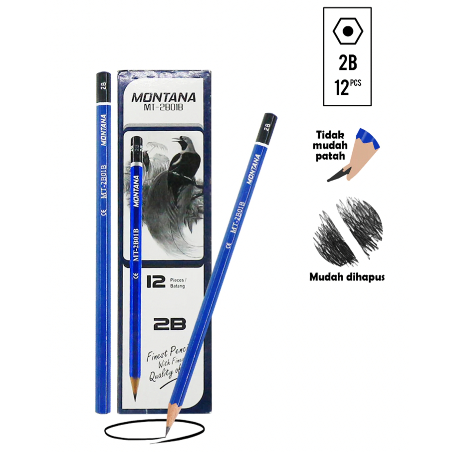 

Pensil 2B MONTANA MT-2B01B (12 Pcs) - Pensil Ujian, Komputer, Menulis, Menggambar, Sketsa