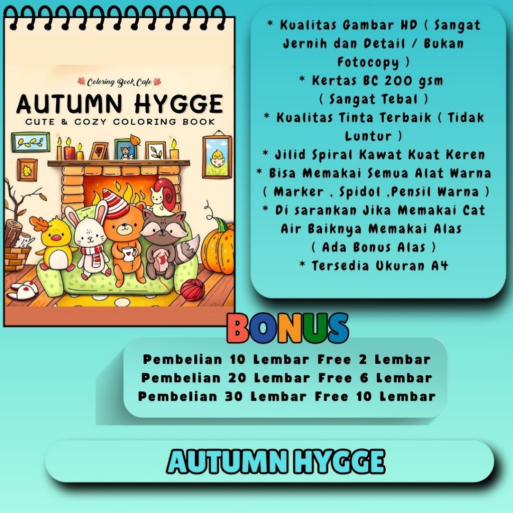 

Autumn Hygge A4 Coloring Book Buku Mewarnai Gambar Jernih Bagus Kualitas HD Kertas Tebal 200 gsm