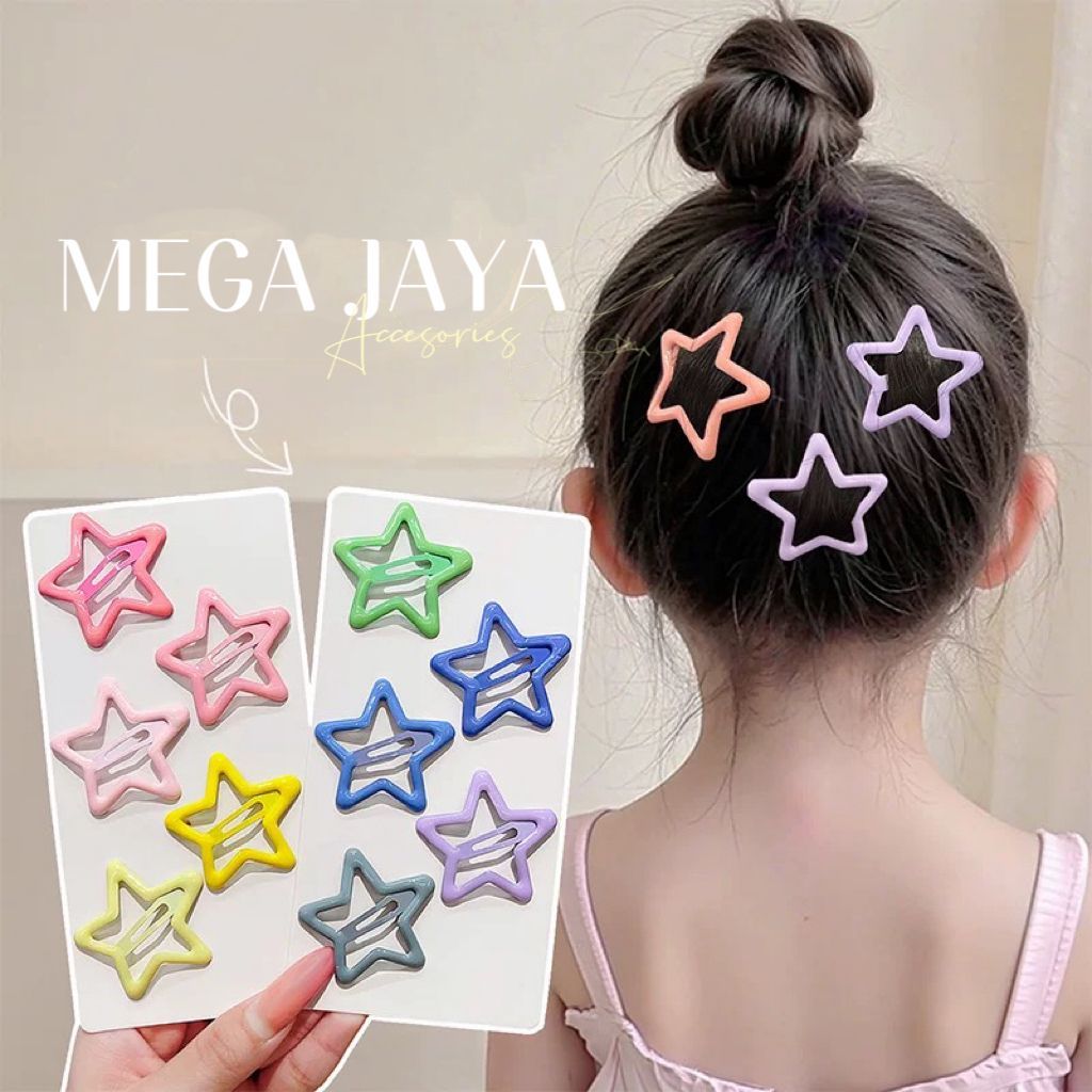 MJ - [ISI 6 PCS] Jepit Rambut Anak Motif Bintang Hair Clips Ribbon Aksesoris Jepitan Rambut Pita