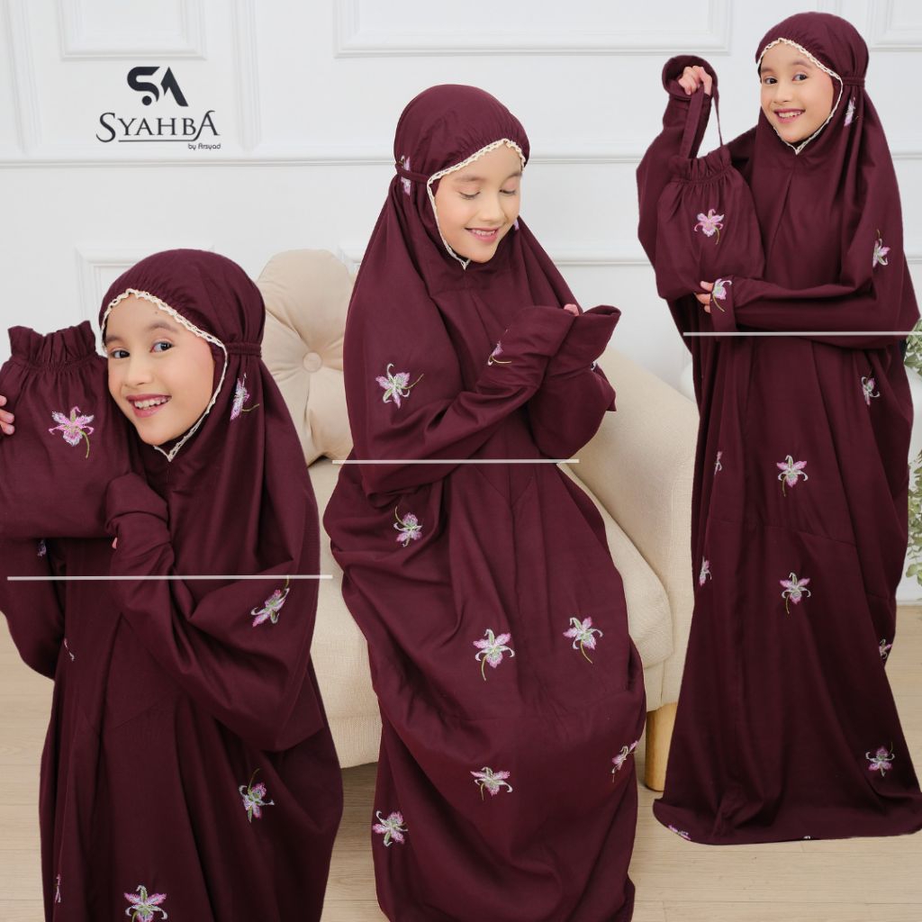 Mukena Terusan ANGGREK Orchid Bordir Anak SD Remaja | Syahba