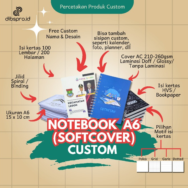

NOTEBOOK CUSTOM A6 DOFF/GLOSSY SOFT COVER