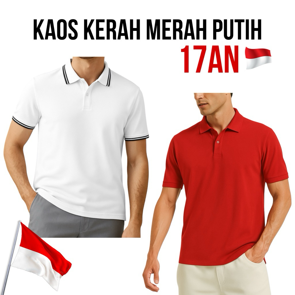 Kaos Kerah Pria Merah Putih | Baju Merah Putih 17an | Seragam Merah Putih