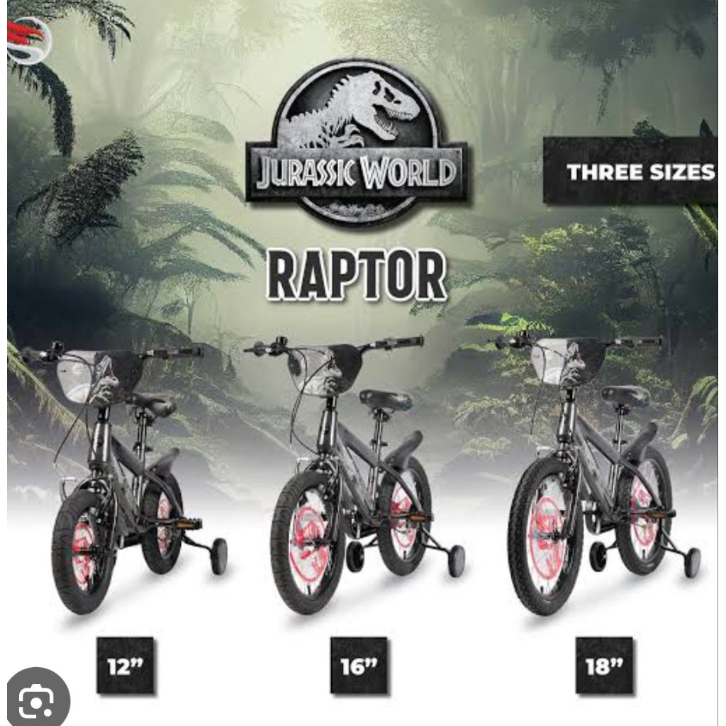 Sepeda Bmx 12 16 18 Element Jurasic World Raptor Giga Trex