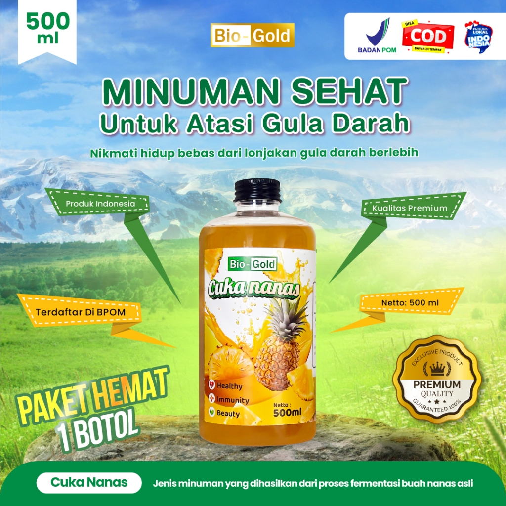 

Cuka Nanas Bio Gold Fermentasi Nanas 100 % Origina Bantu Atasi Diabetes, Kolesterol dan Asam Urat, Gula Darah, Stroke
