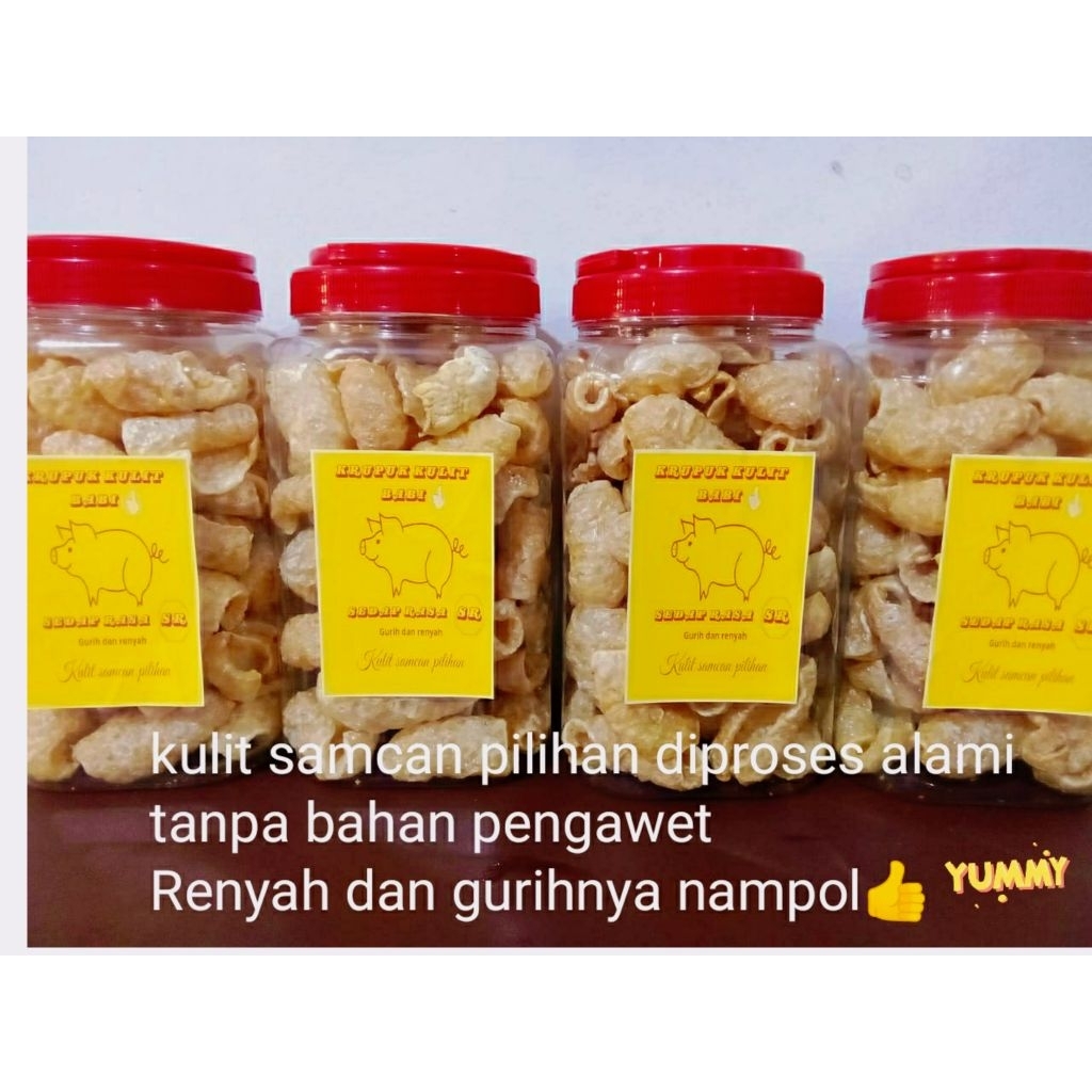 

Krupuk Kulit Babi Samcan Pilihan Tampa lemak Kemasan Toples 2 Liter