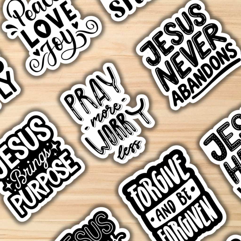 

Sticker Vinyl Pack Pray More Worry Less | Stiker Quotes Ayat Alkitab Kristen Waterproof 12 Pcs