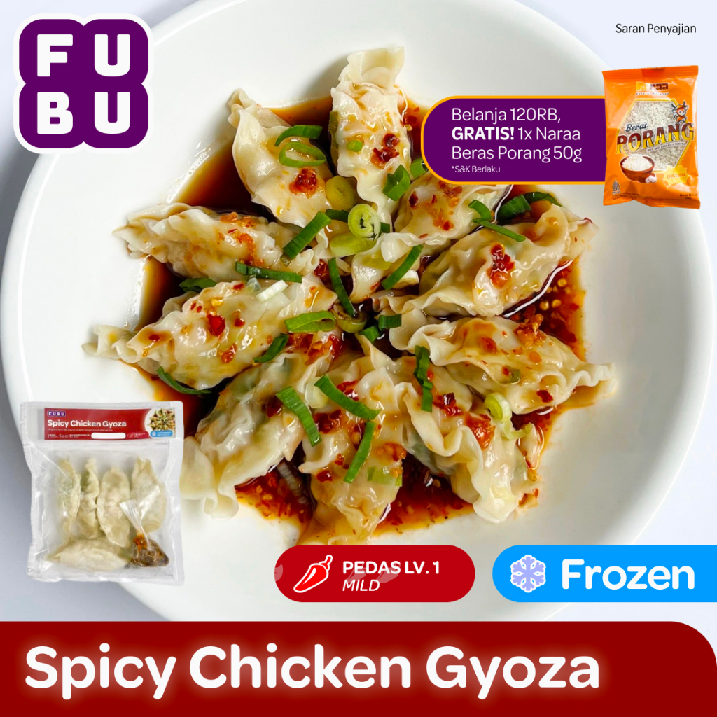 

FUBU Spicy Chicken Gyoza - Pangsit Ayam Pedas - Satu Porsi Lauk Instan Frozen Food