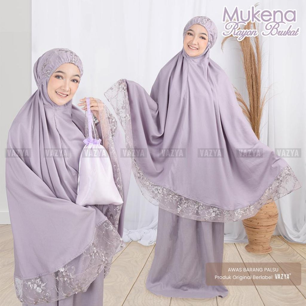 Mukena Rayon Mix Brukat Pouch Tampilan Mewah Terbaru Kekinian - Mukenah Wanita Model Stylish Polos