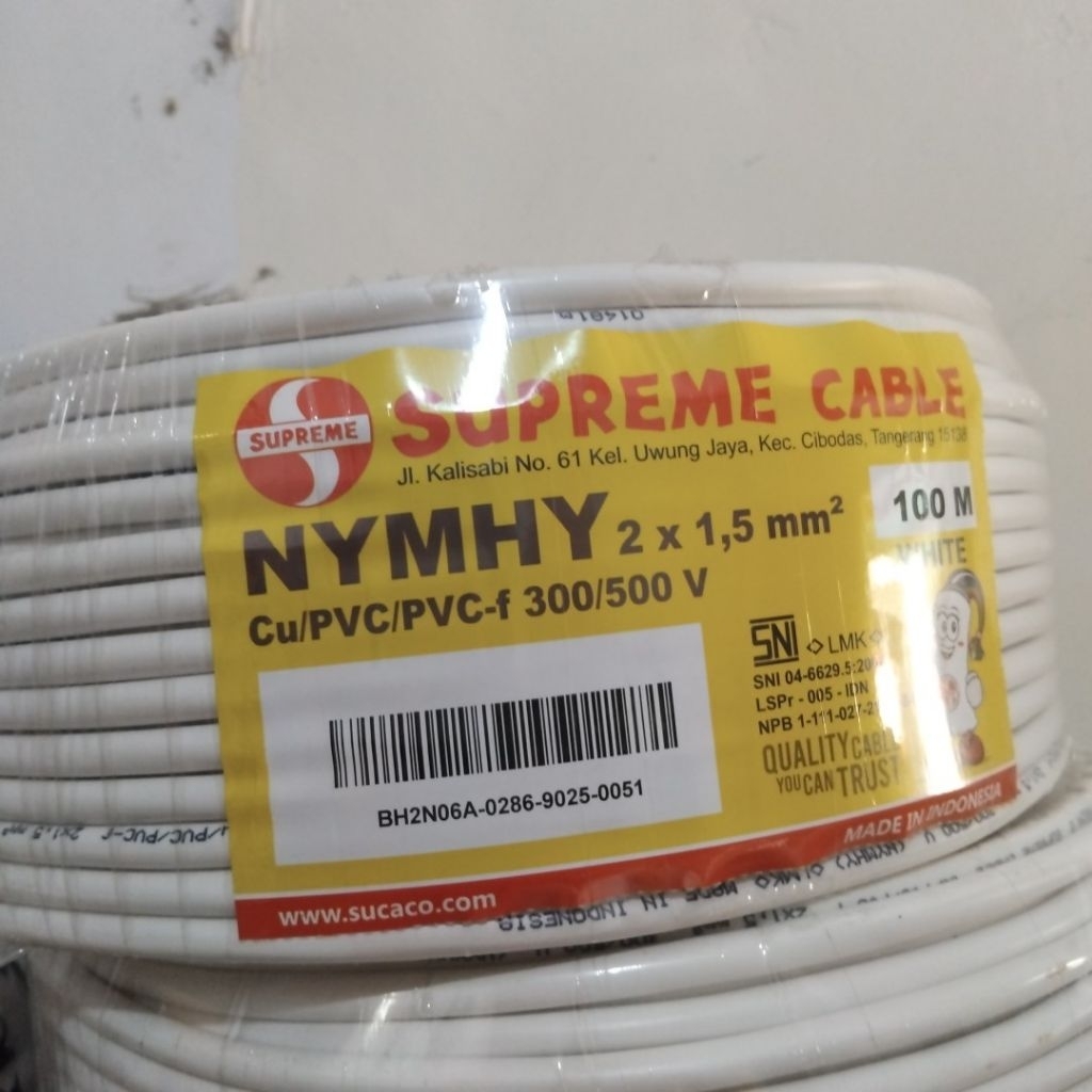 kabel NYMHY 2x1,5 supreme kabel serabut 2x1.5 supreme