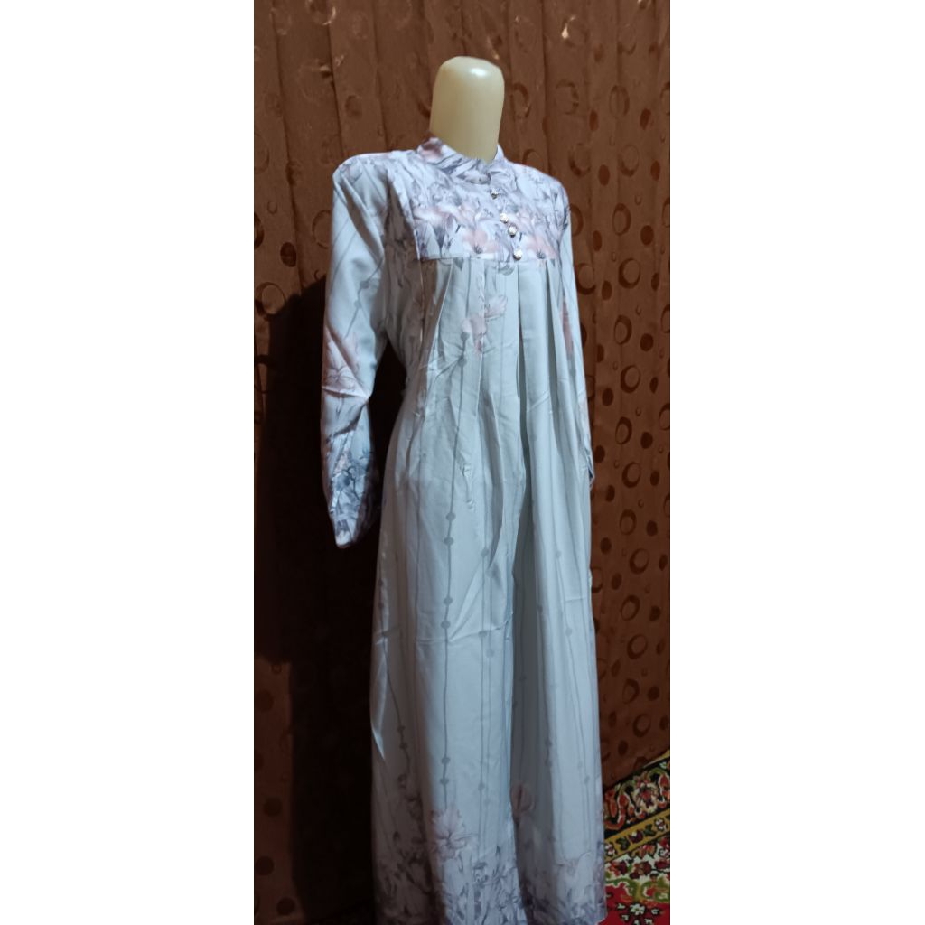 gamis abu motif bunga cantik brand new