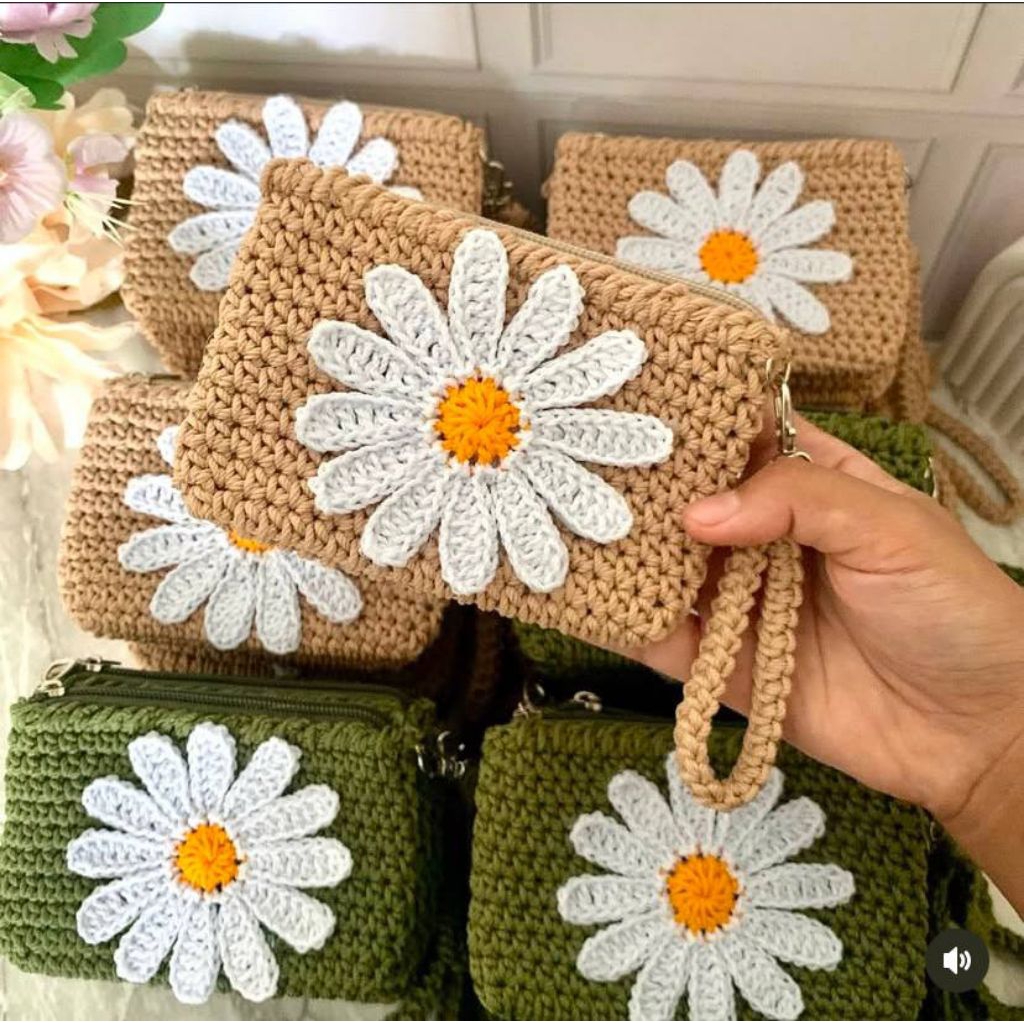 Dompet koin rajut bunga souvenir rajutan termurah
